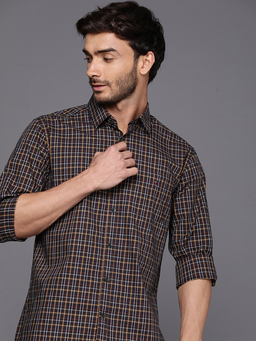 

Louis Philippe Sport Slim Fit Checked Pure Cotton Casual Shirt, Charcoal