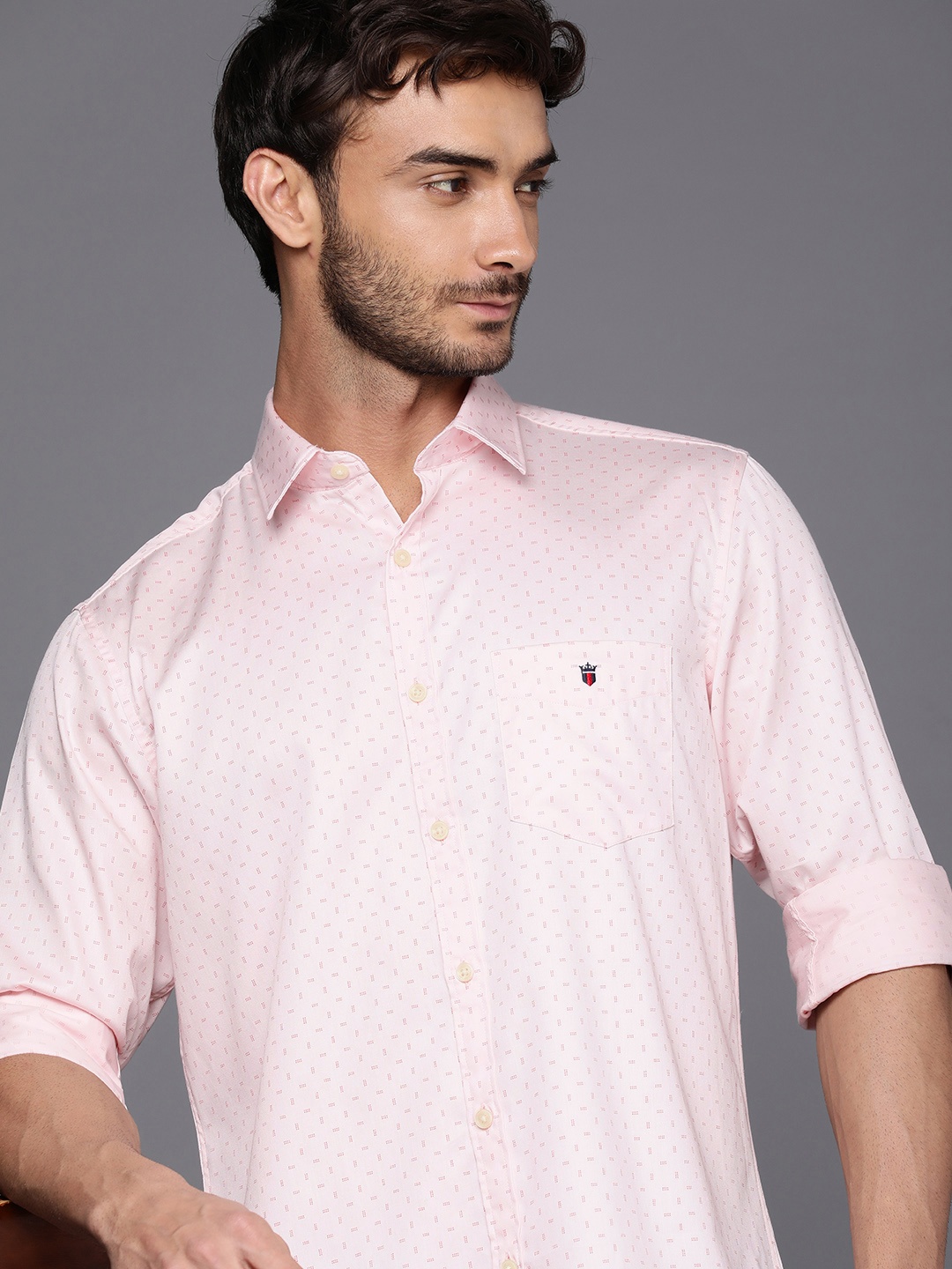 

Louis Philippe Sport Slim Fit Geometric Printed Pure Cotton Casual Shirt, Pink