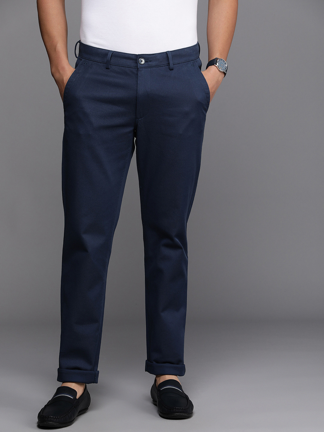 

Louis Philippe Sport Men Tapered Fit Chinos Trousers, Navy blue