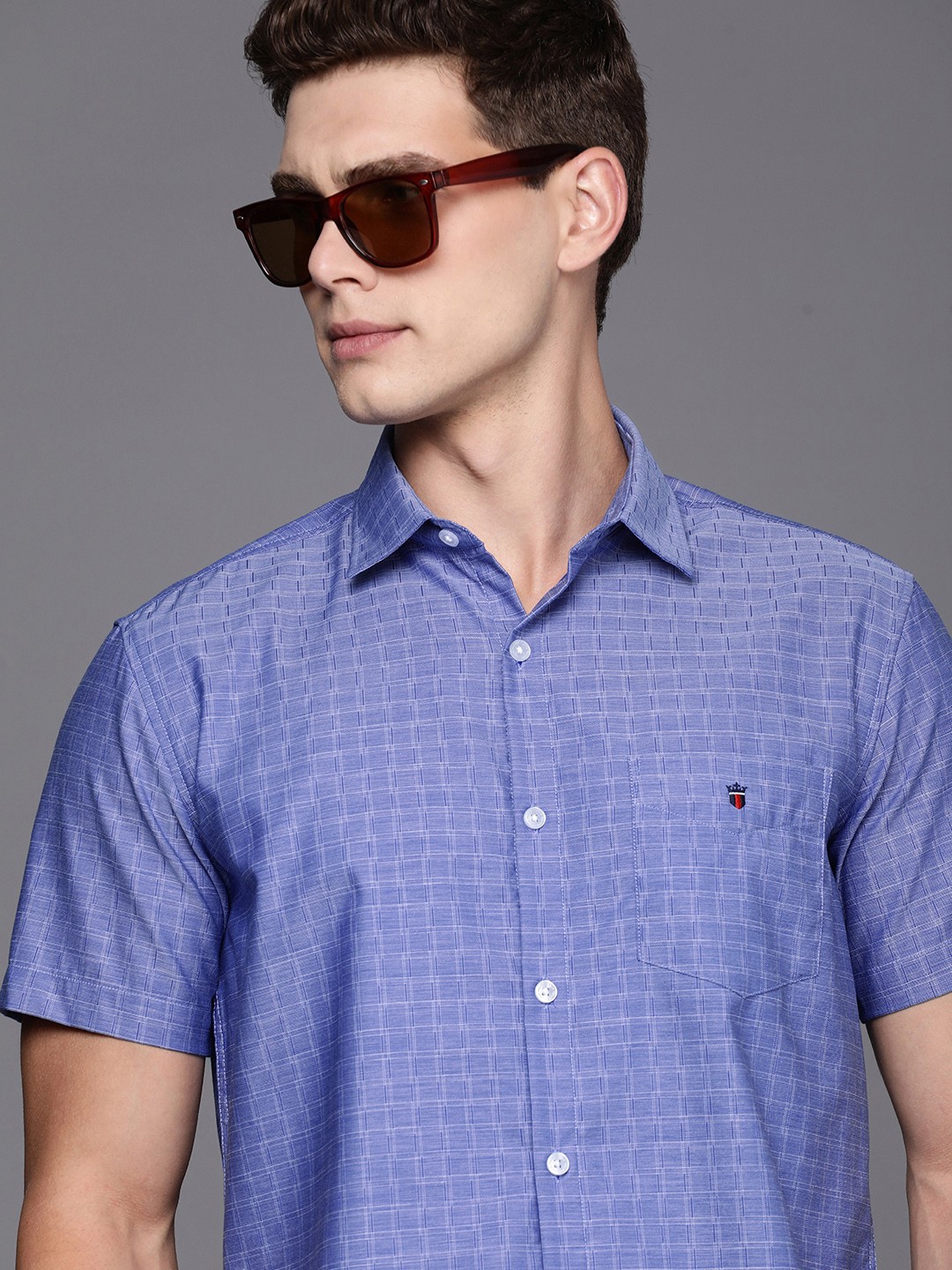 

Louis Philippe Sport Self Design Checked Slim Fit Pure Cotton Casual Shirt, Blue