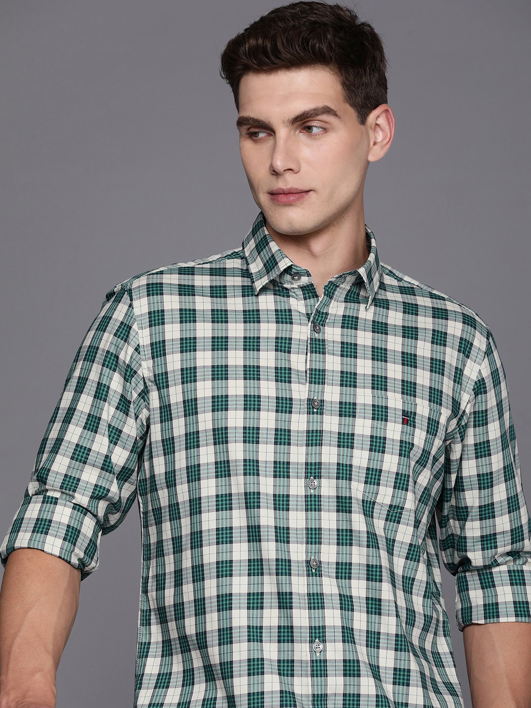 

Louis Philippe Sport Slim Fit Checked Pure Cotton Casual Shirt, Green