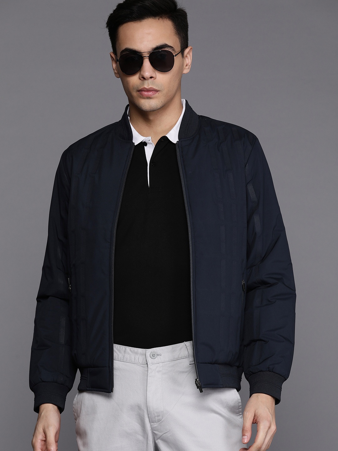 

Louis Philippe Sport Men Super Slim Fit Bomber Jacket, Navy blue