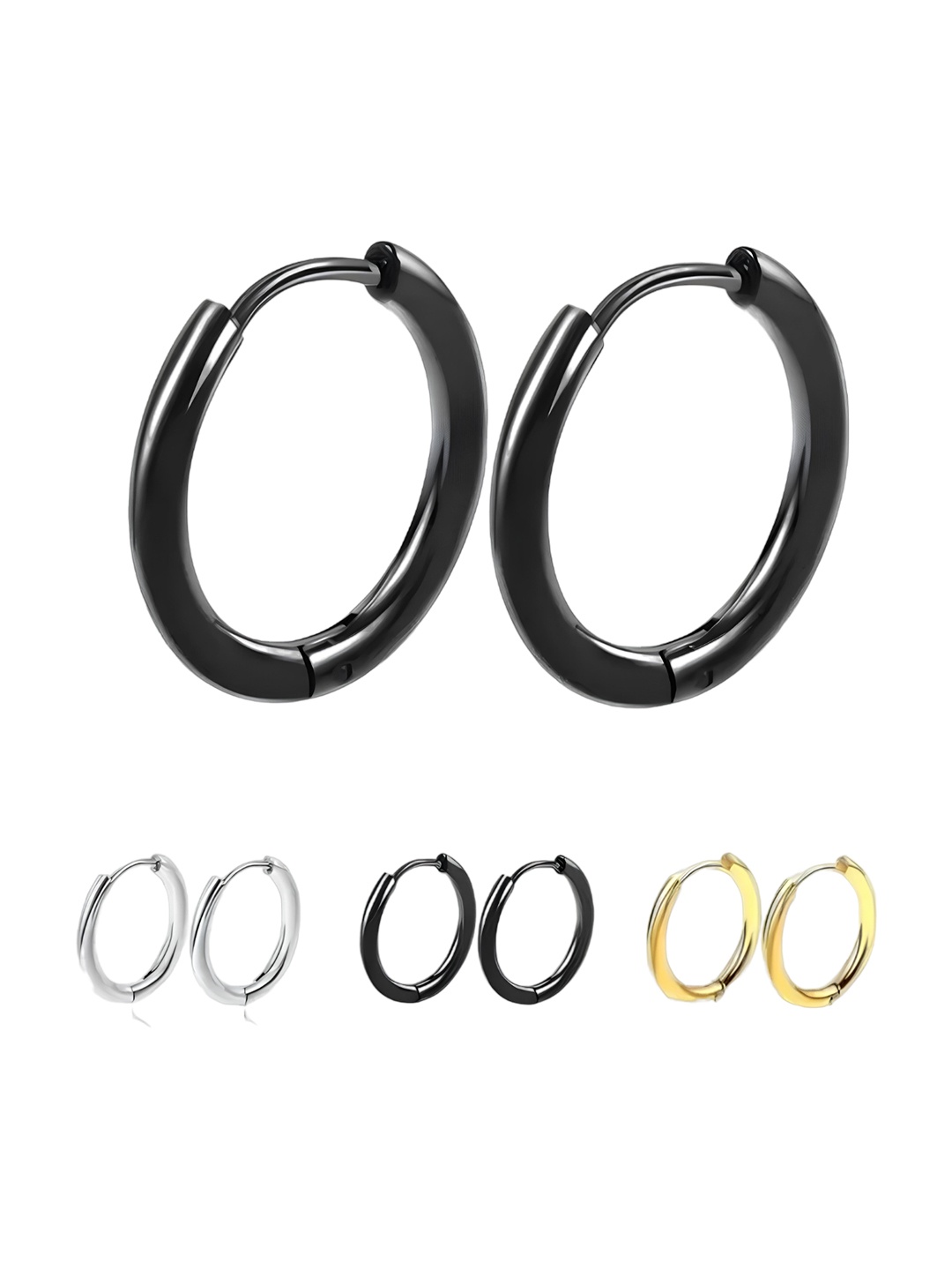 

KARISHMA KREATIONS Set Of 3 Gold-Plated Stainless Steel Contemporary Hoop Earrings