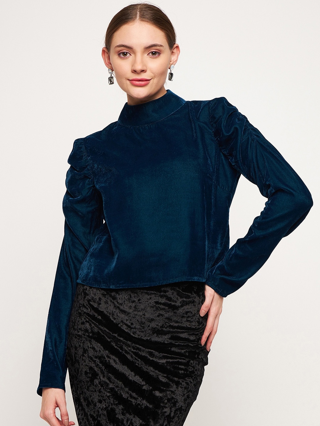 

Imfashini High Neck Velvet Top, Teal