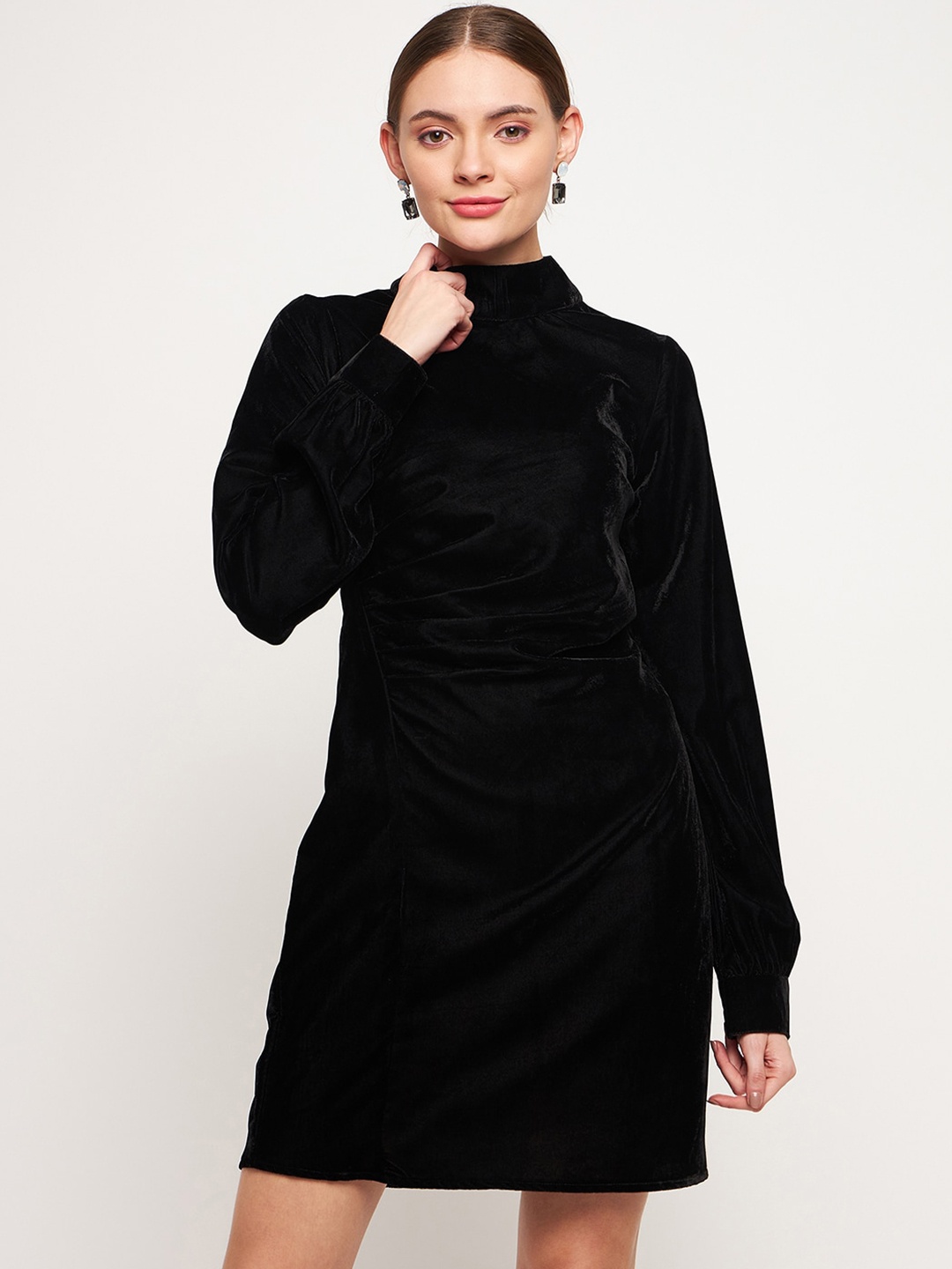 Imfashini High Neck Gathered Sheath Dress, Black