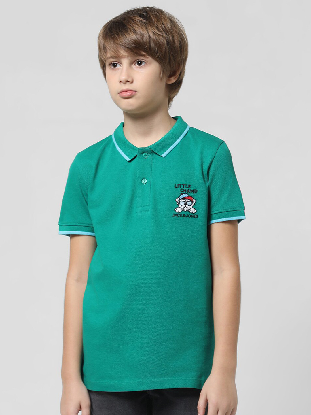 

Jack & Jones Junior Boys Polo Collar Pure Cotton Slim Fit T-shirt, Green