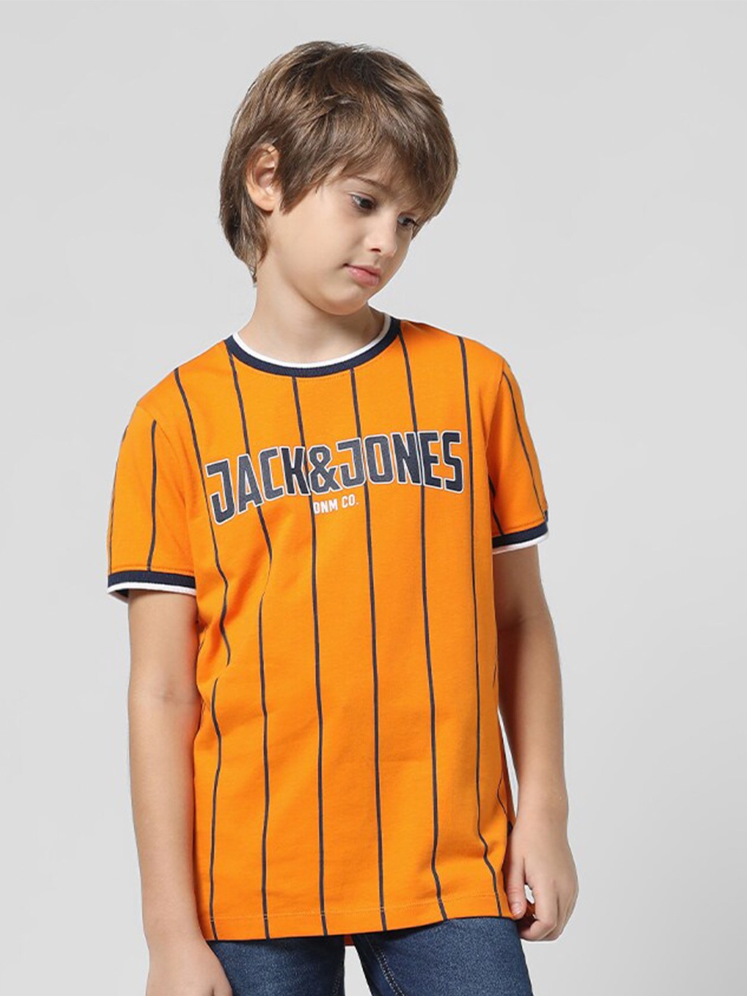 

Jack & Jones Junior Boys Typography Printed Slim Fit Pure Cotton T-shirt, Orange