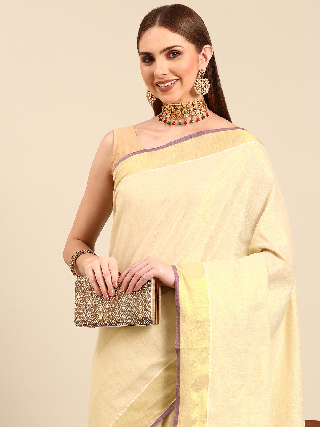

Thara Sarees Tissue Kasavu Saree, Gold