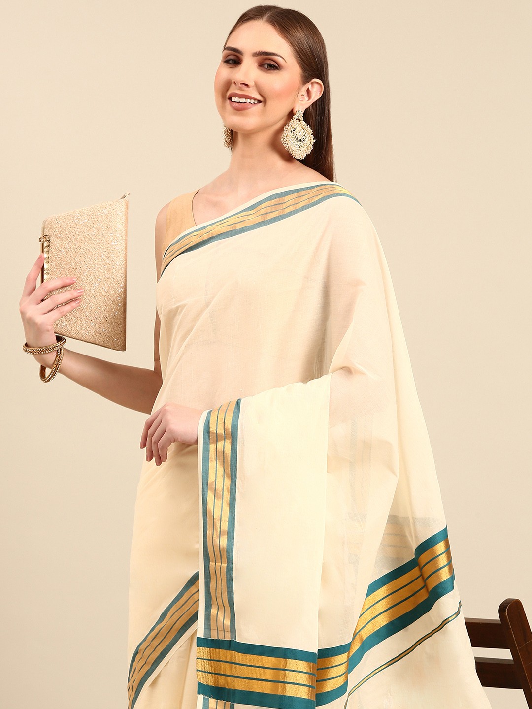 

Thara Sarees Pure Cotton Kasavu Saree, Off white