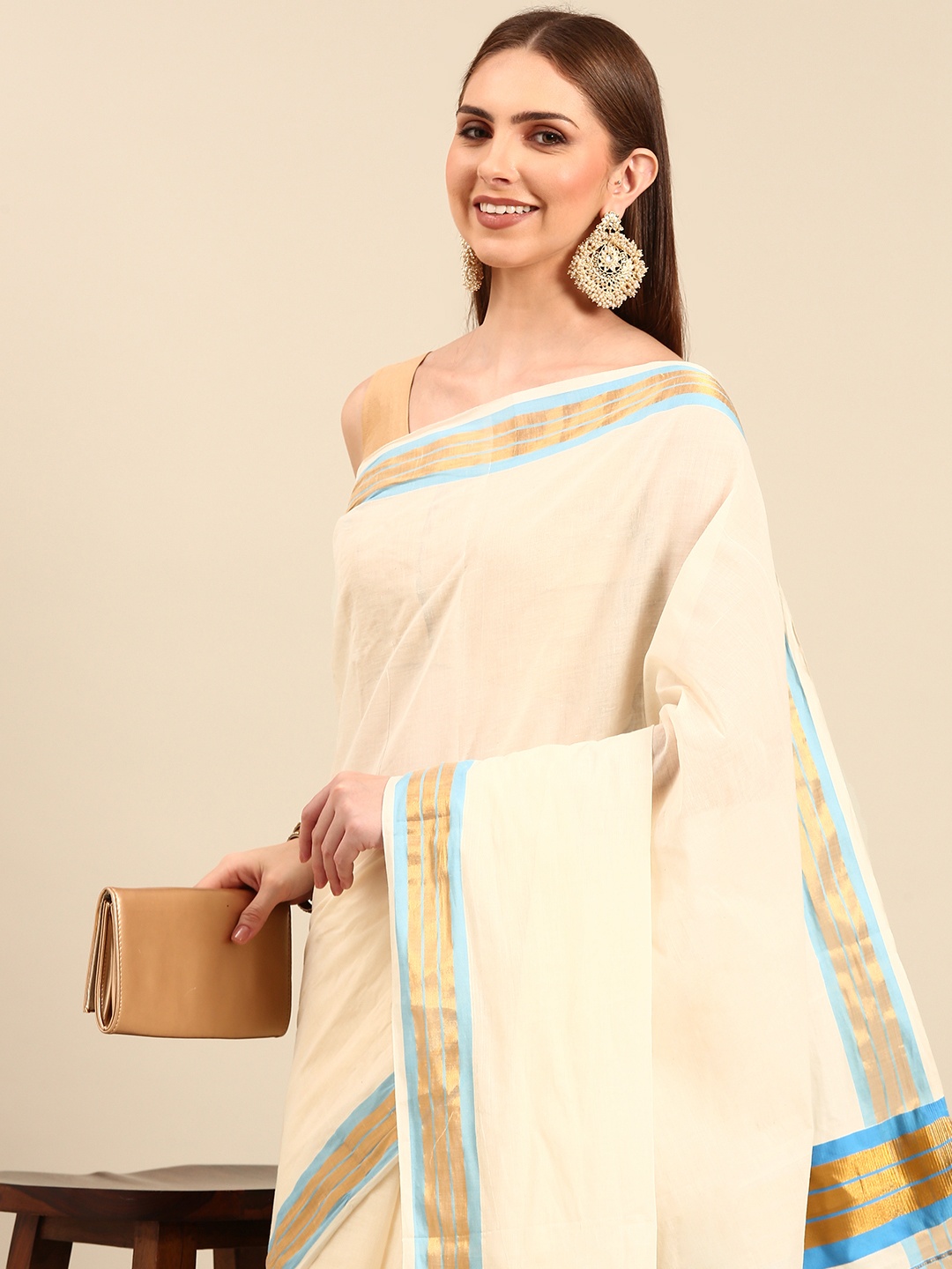 

Thara Sarees Pure Cotton Kasavu Saree, Off white