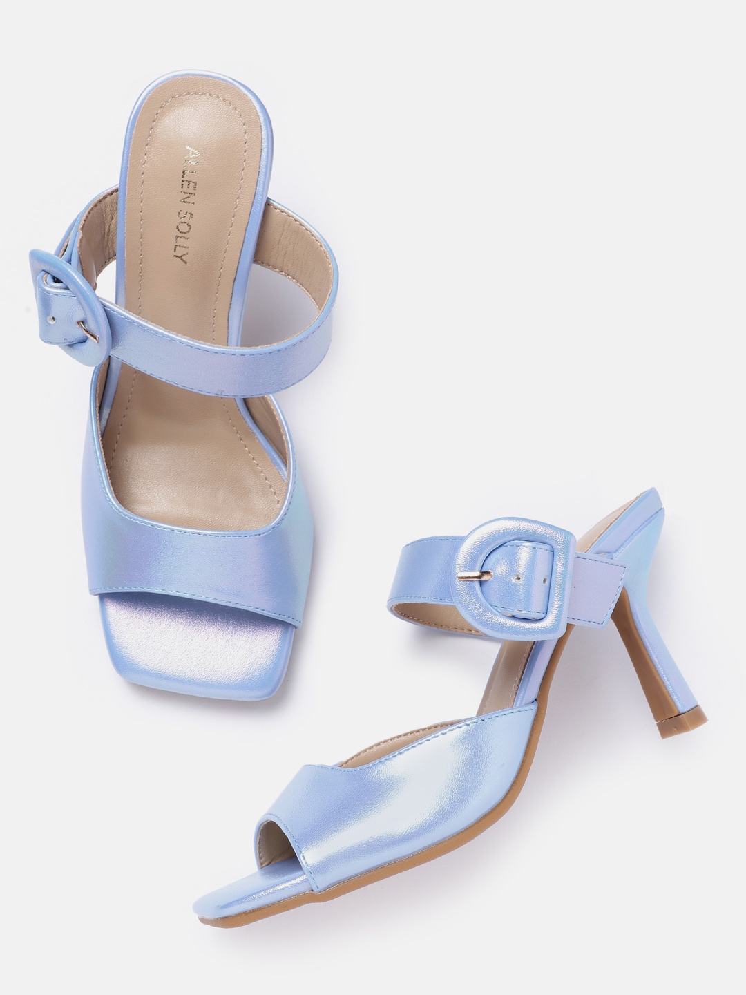 

Allen Solly Buckle Detail Slim Heels with Sheen Effect, Blue
