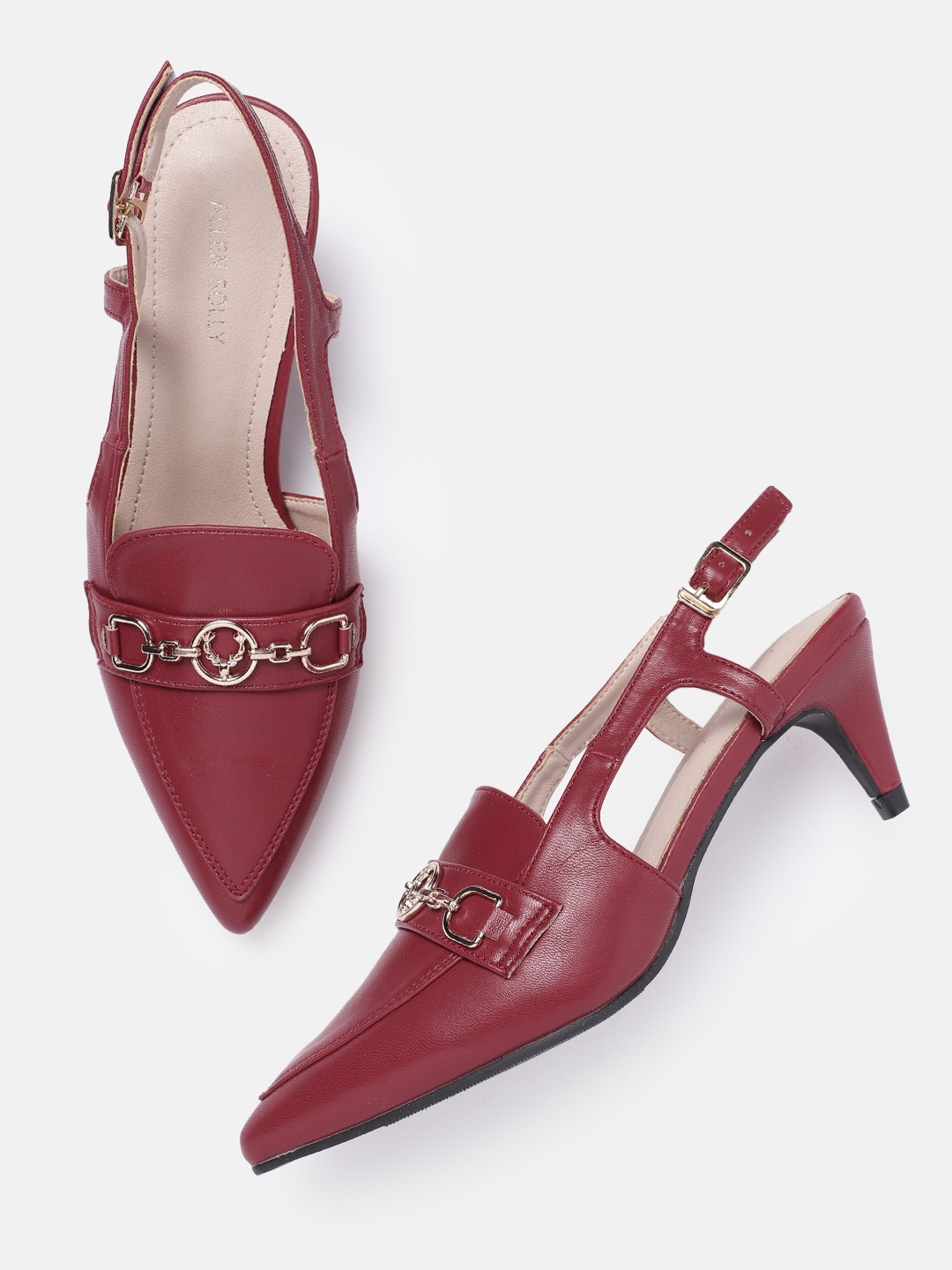 

Allen Solly Horse-Bit Detail Pointed-Toe Slim Heel Mules, Red