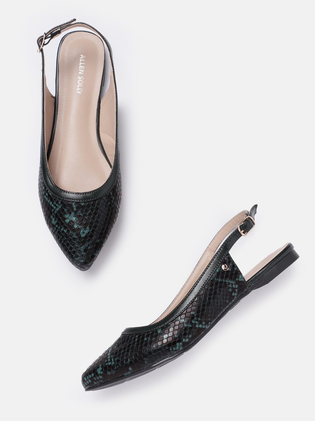 

Allen Solly Women Snake Skin Textured Pointed-Toe Mules, Green