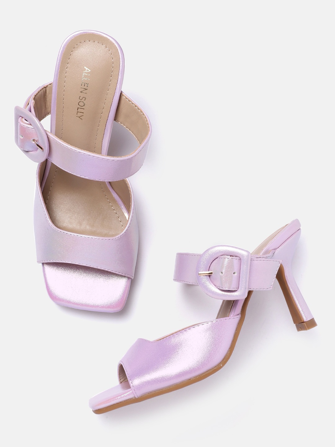 

Allen Solly Buckle Detail Open-Toe Slim Heels with Sheen Effect, Pink