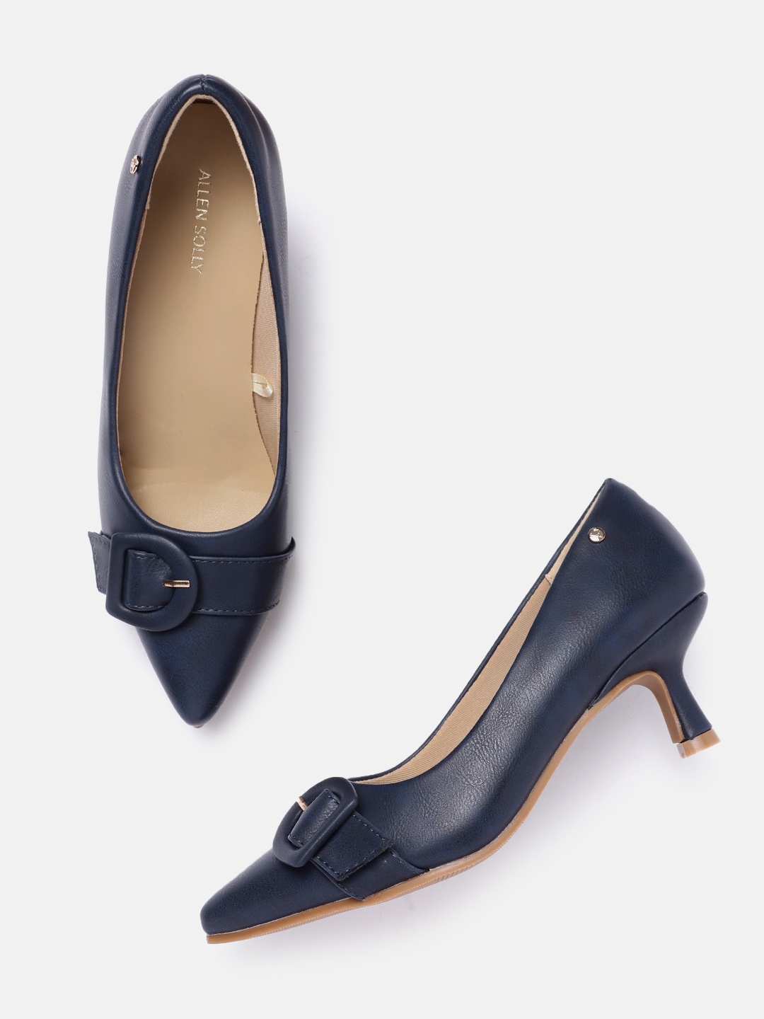 

Allen Solly Buckle Detail Pointed-Toe Slim Heel Pumps, Navy blue