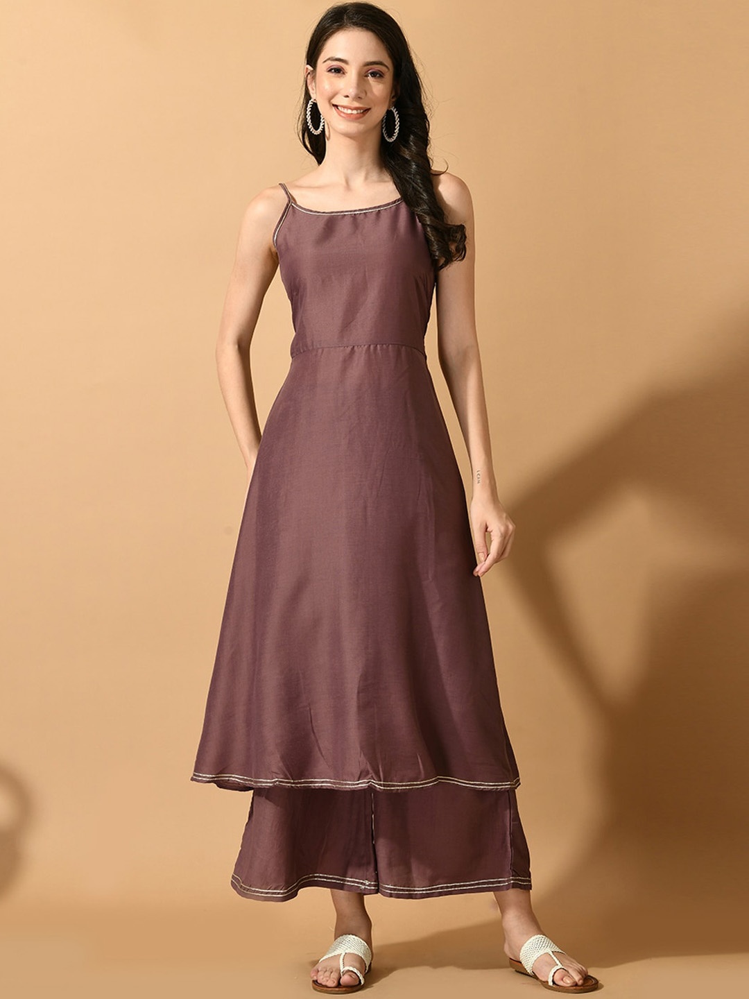 

KALINI Shoulder Straps Regular Kurta with Palazzos, Mauve