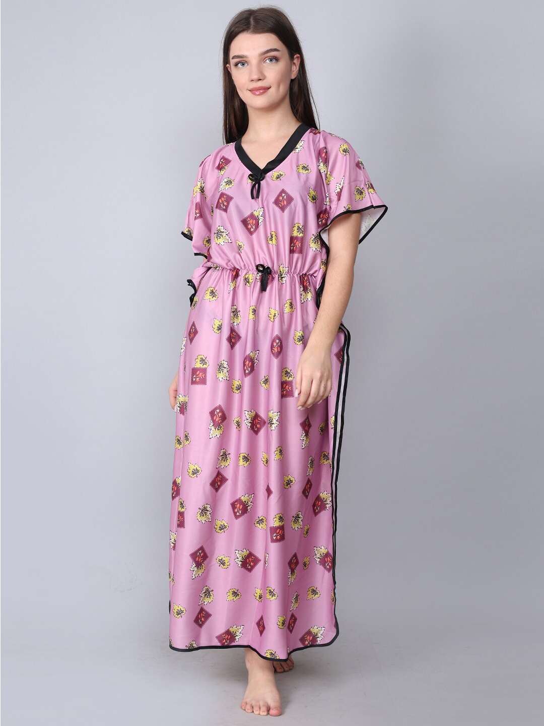 

XPIOX Floral Printed Maxi Kaftan Nightdress, Pink