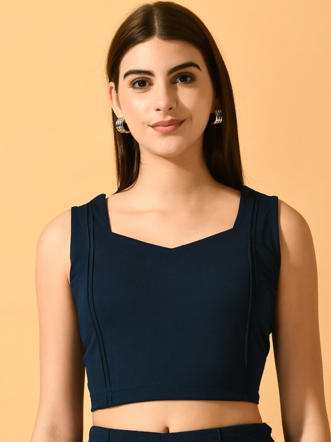 

Myshka Sweetheart Neck Crop Top, Navy blue