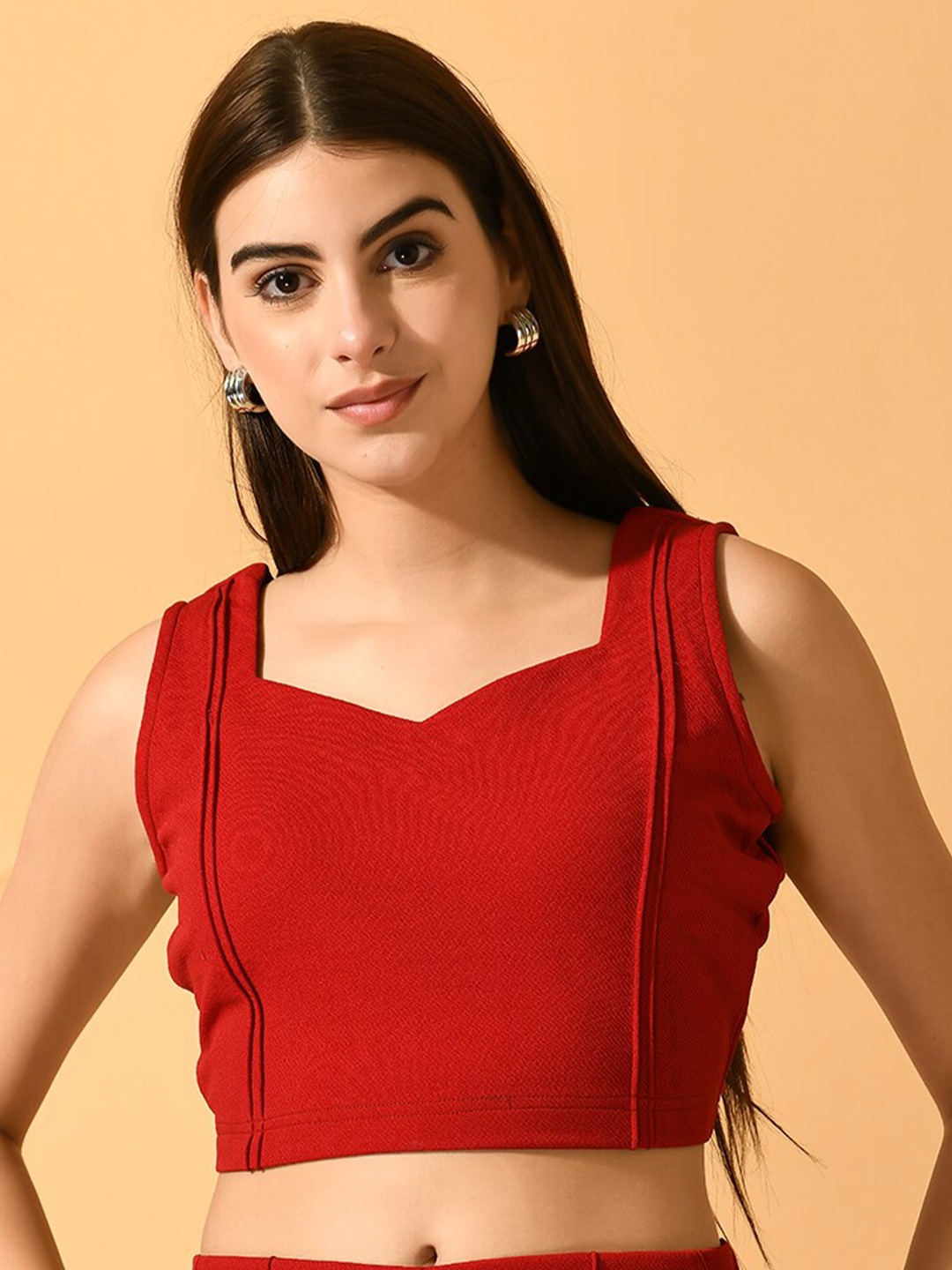

Myshka Sweetheart Neck Crop Top, Red
