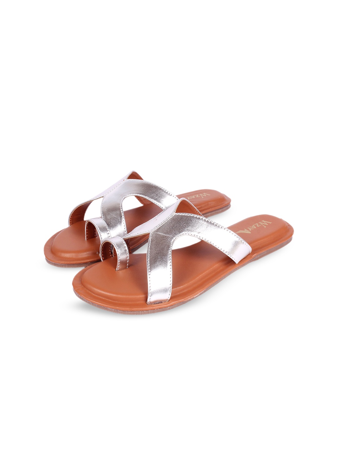 

WZAYA Textured One Toe Flats, Silver