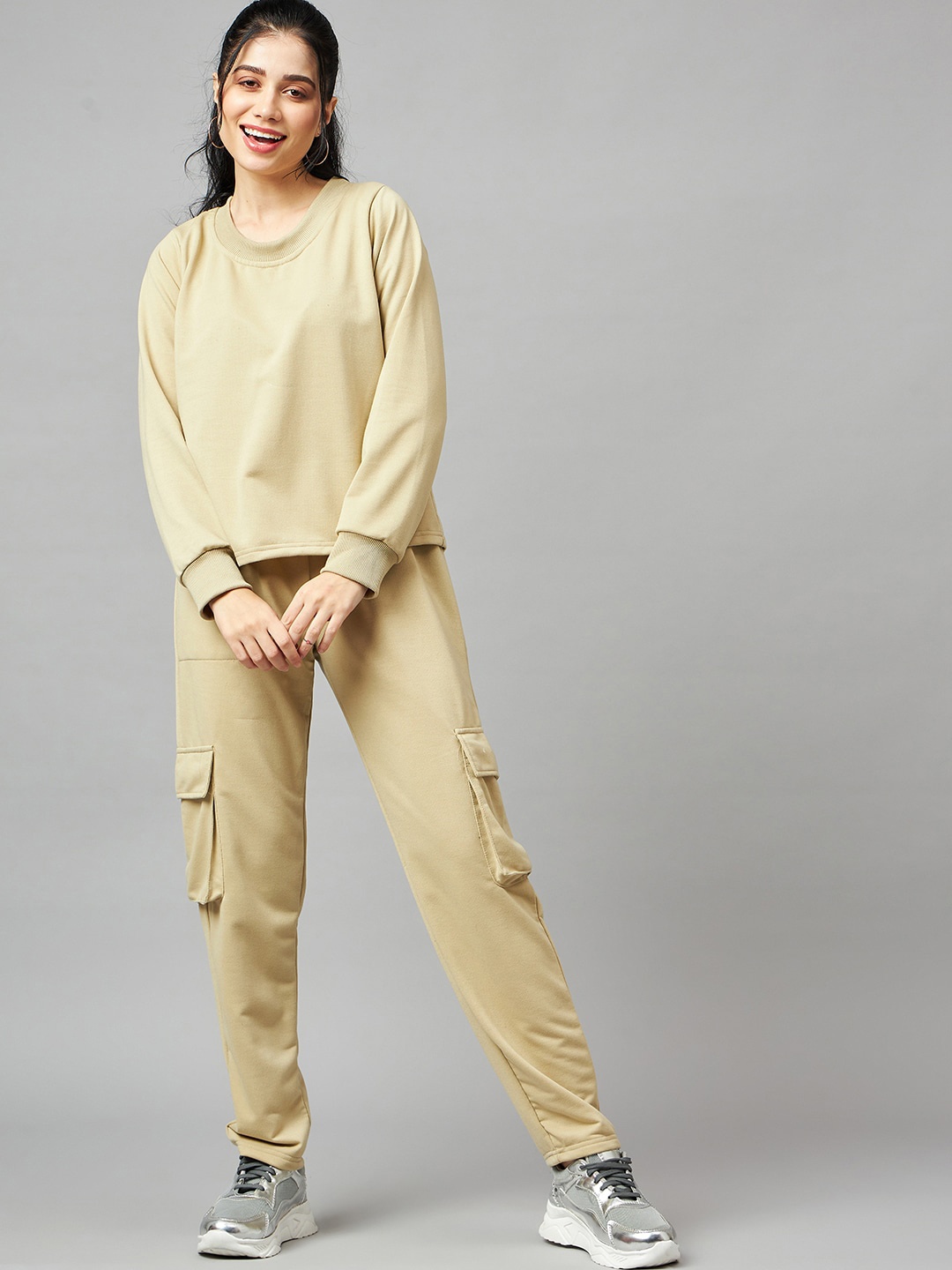 

Mast & Harbour Beige Pure Cotton Sweatshirt with Trouser