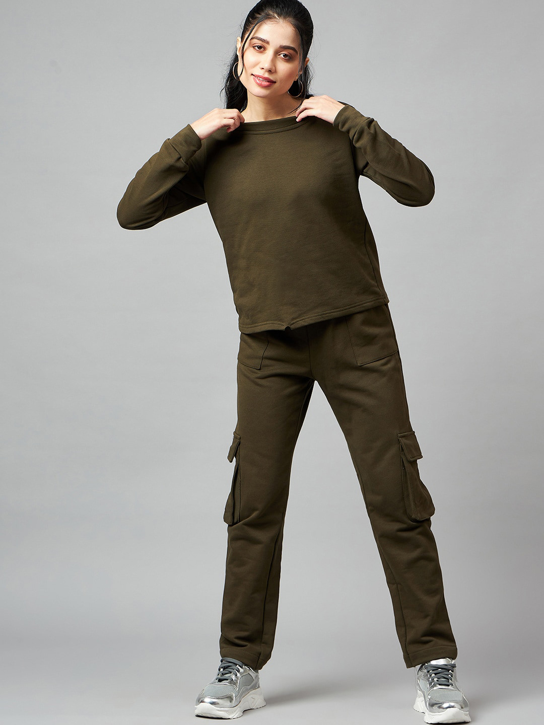 

Mast & Harbour Olive Green Pure Cotton Sweatshirt with Trouser