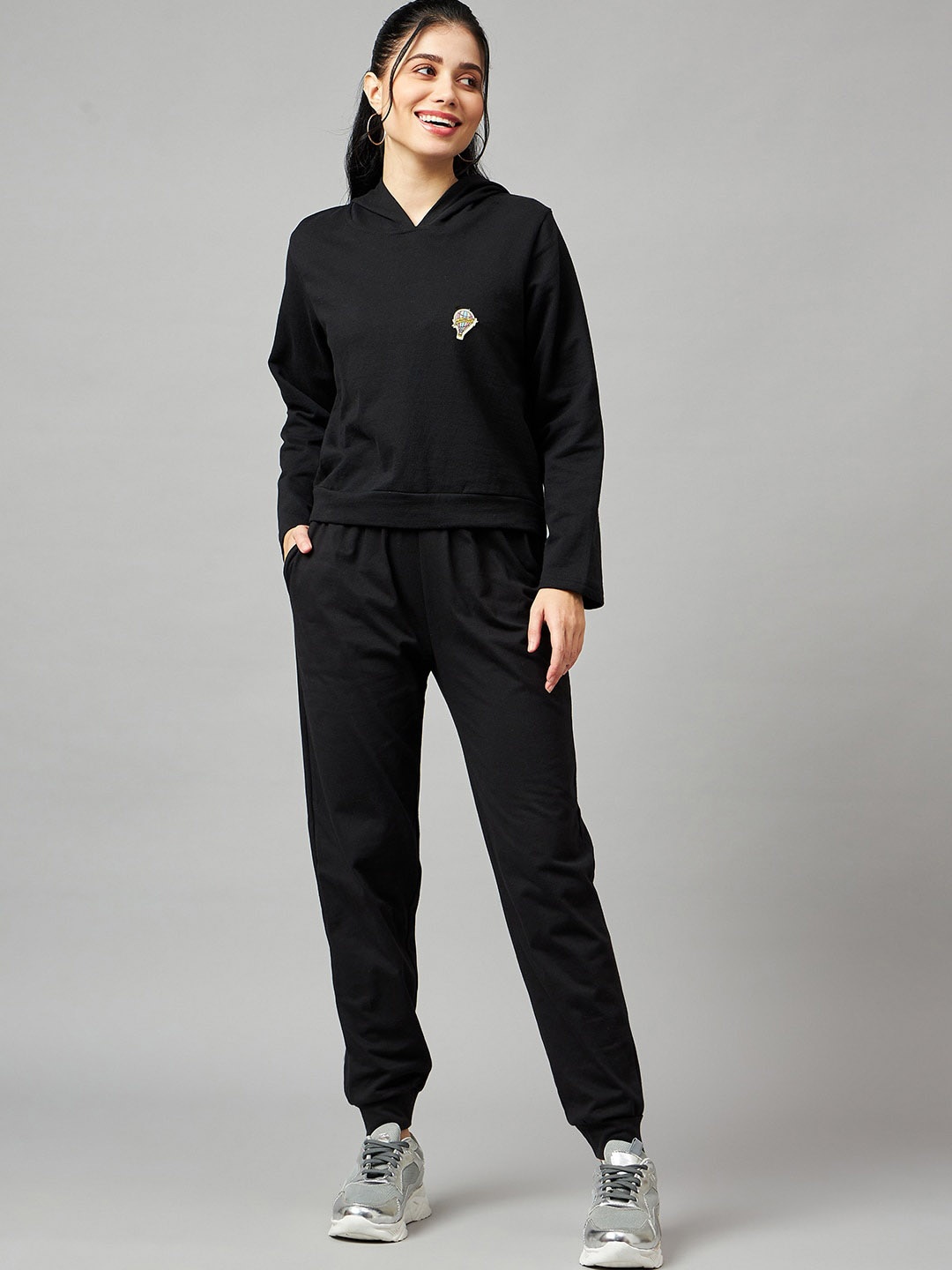 

Mast & Harbour Black Hooded Pure Cotton Sweatshirt With Joggers