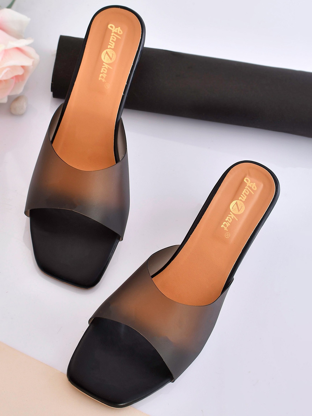 

GLAMZKART Open Toe Block Heels, Black