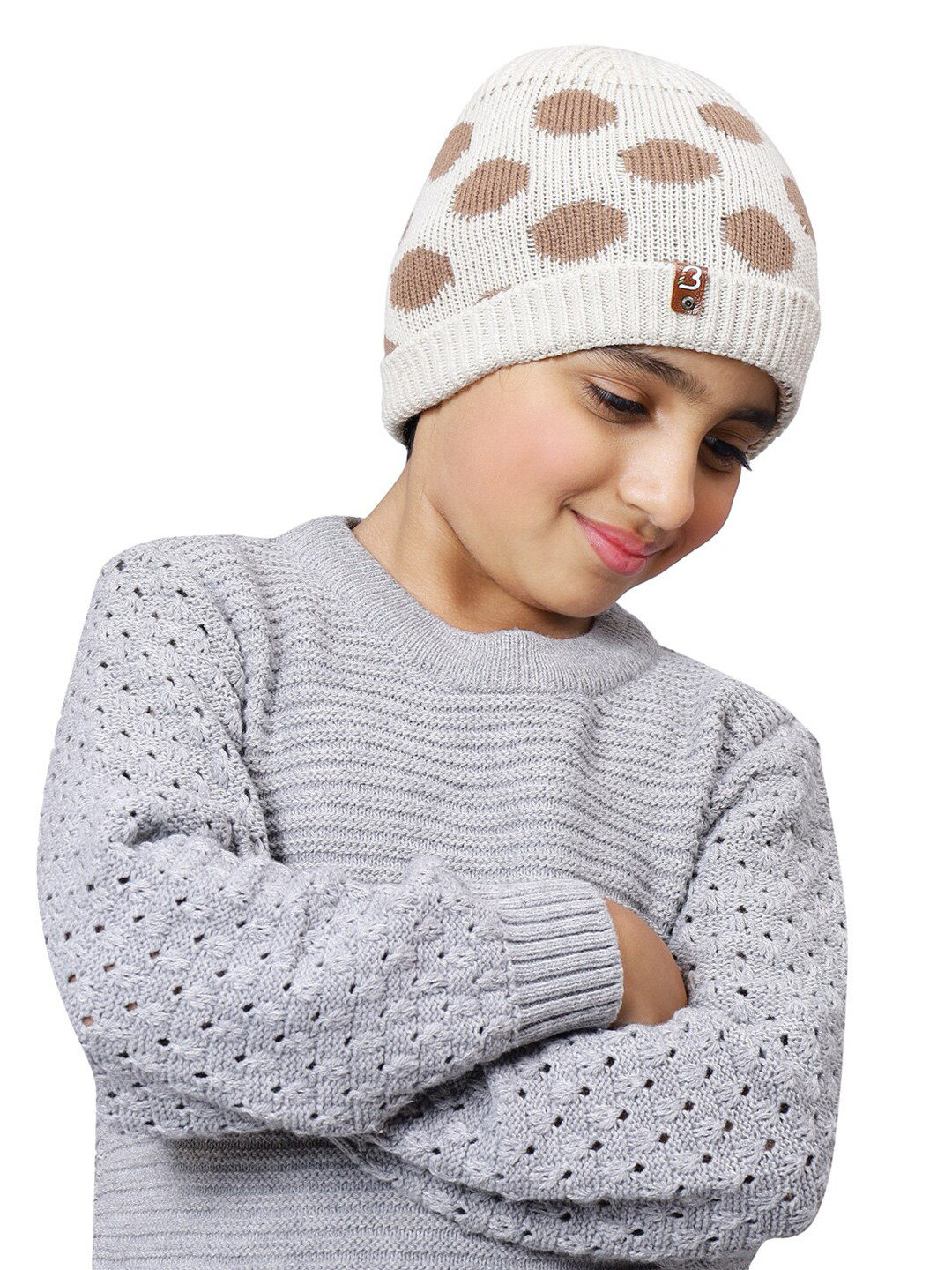 

Bharatasya Girls Printed Beanie, Cream