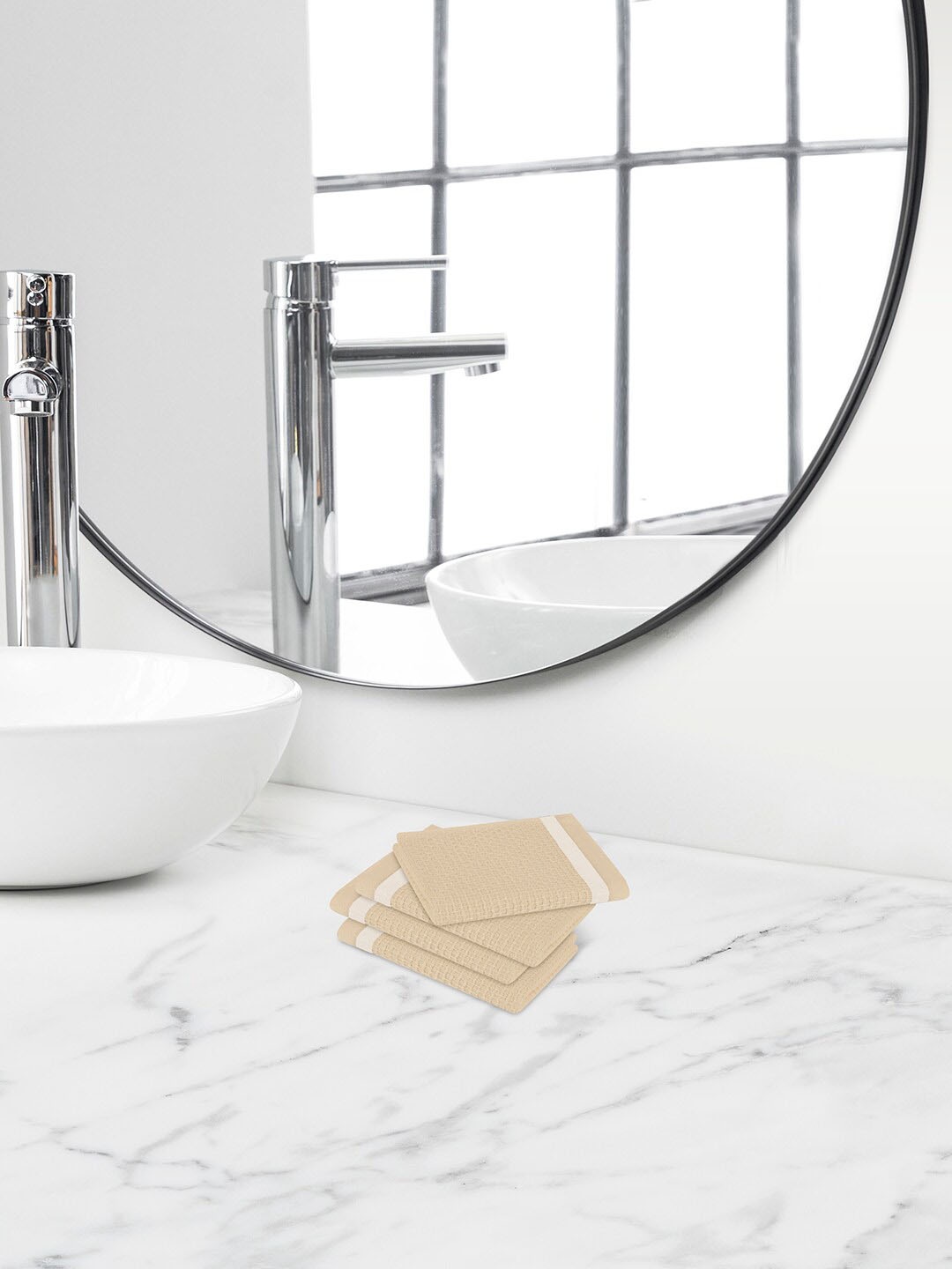 Himeya Beige 4-Pieces Anti-Bacterial 350 GSM Reversible Face Towels