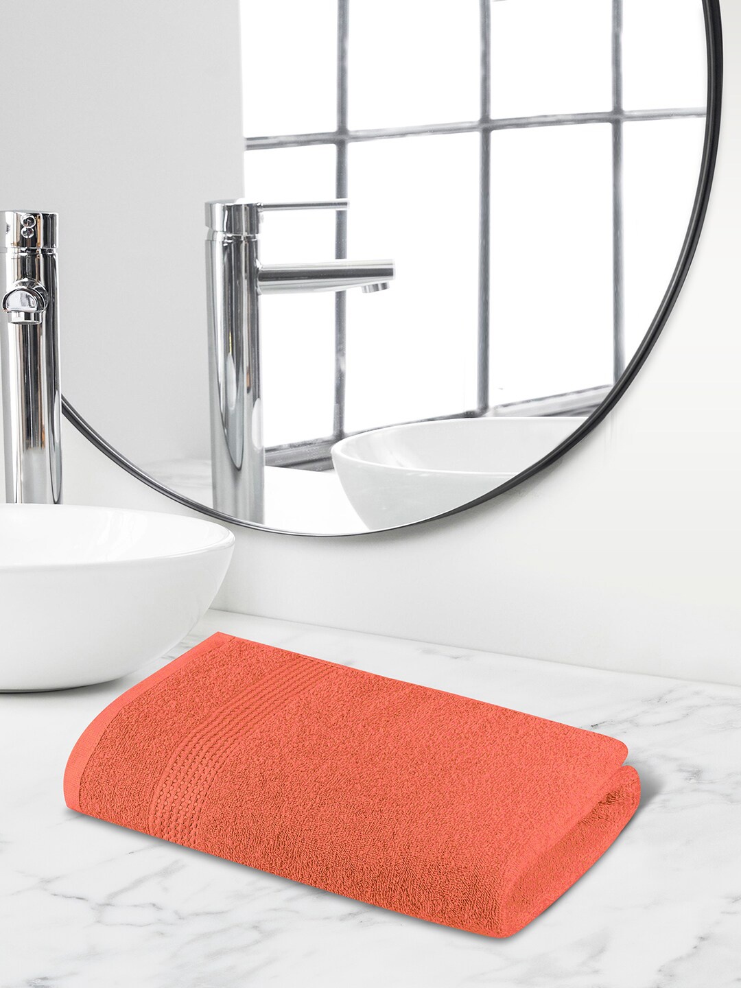 

Himeya Orange-Coloured Self Designed 320 GSM Cotton Bath Towel