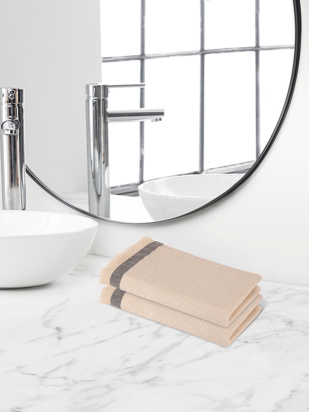 

Himeya Grey & Beige 2 Pieces Anti-Bacterial 350 GSM Terry Cotton Hand Towels