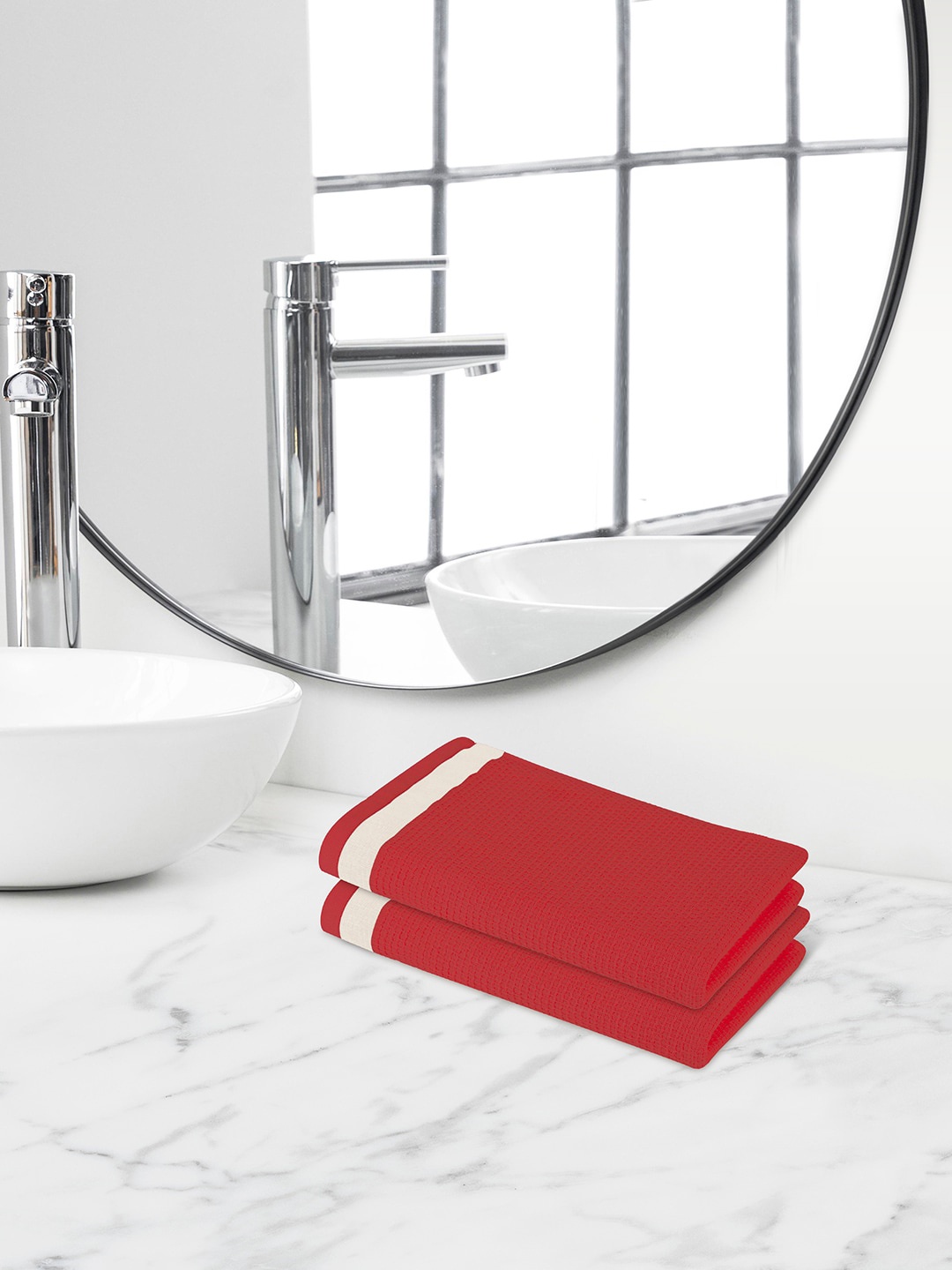 

Himeya Red 2 Pieces Self-Designed 350 GSM Cotton Hand Towels