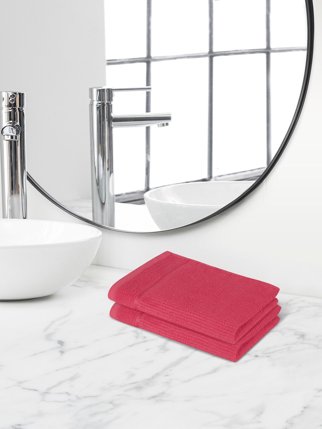 

Himeya Red 2 Pieces Terry Cotton Anti-Bacterial 300 GSM Reversible Hand Towels