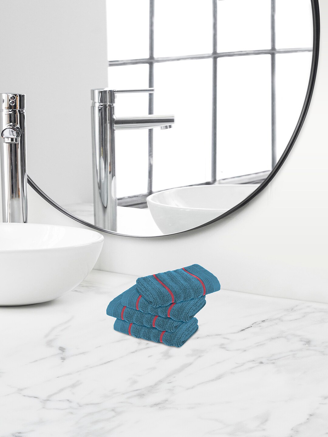 

Himeya Teal Blue & Red 4 Pieces Striped 550 GSM Cotton Face Towels