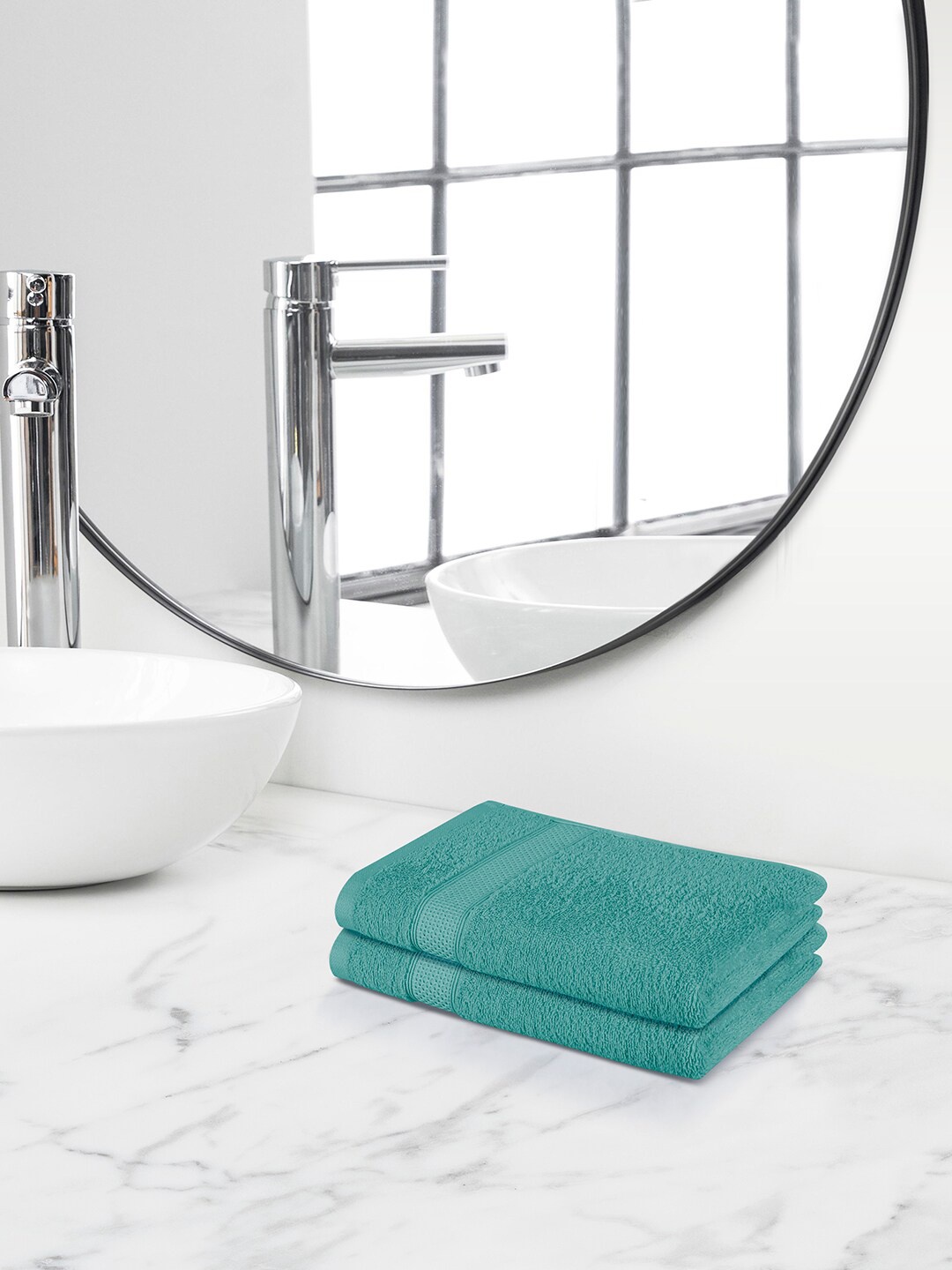 

Himeya Turquoise Blue 2 Pieces Cotton Terry Anti-Bacterial 450 GSM Reversible Hand Towel
