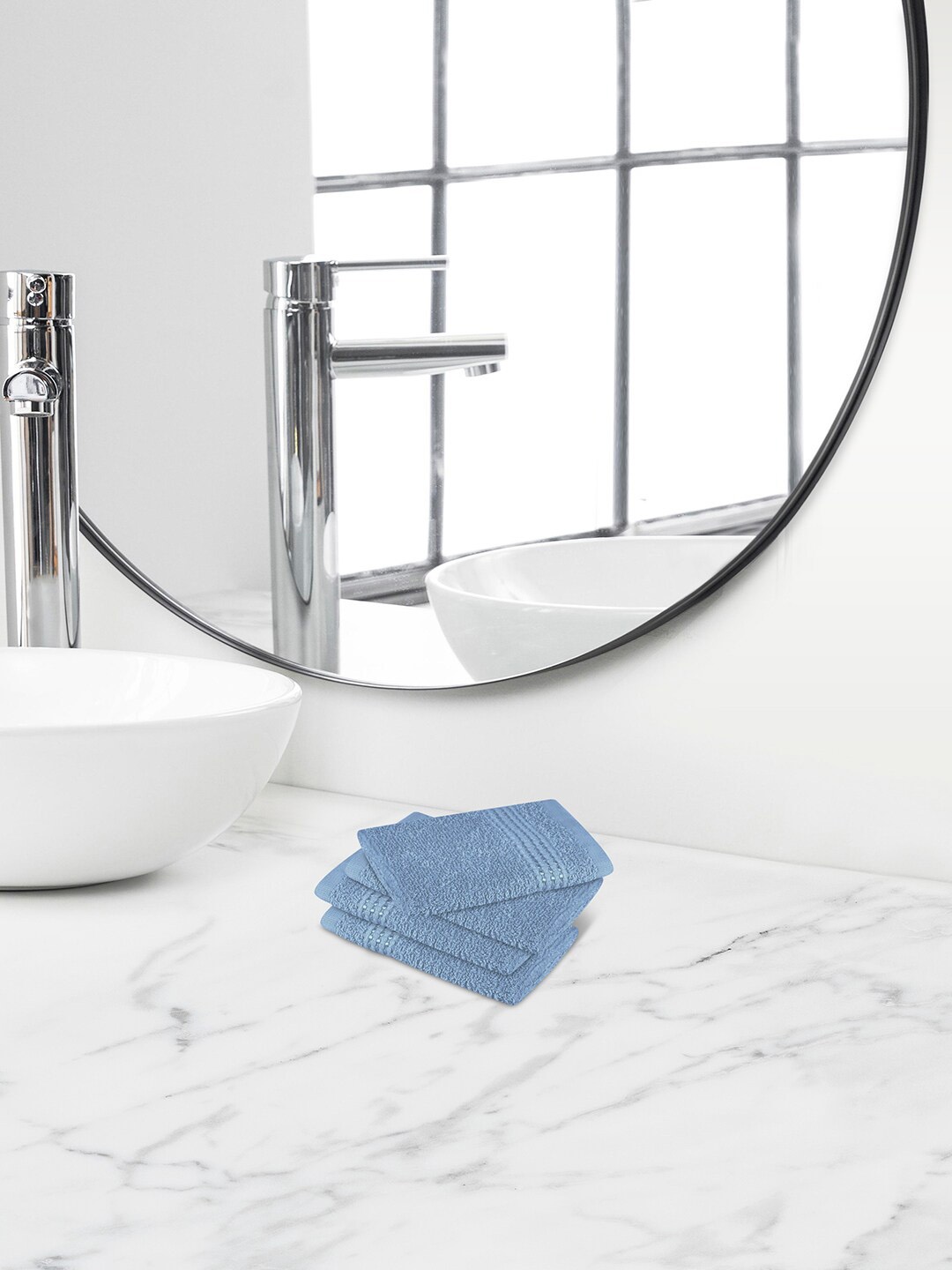 

Himeya Blue 4 Pieces Terry Cotton 320 GSM Face Towels