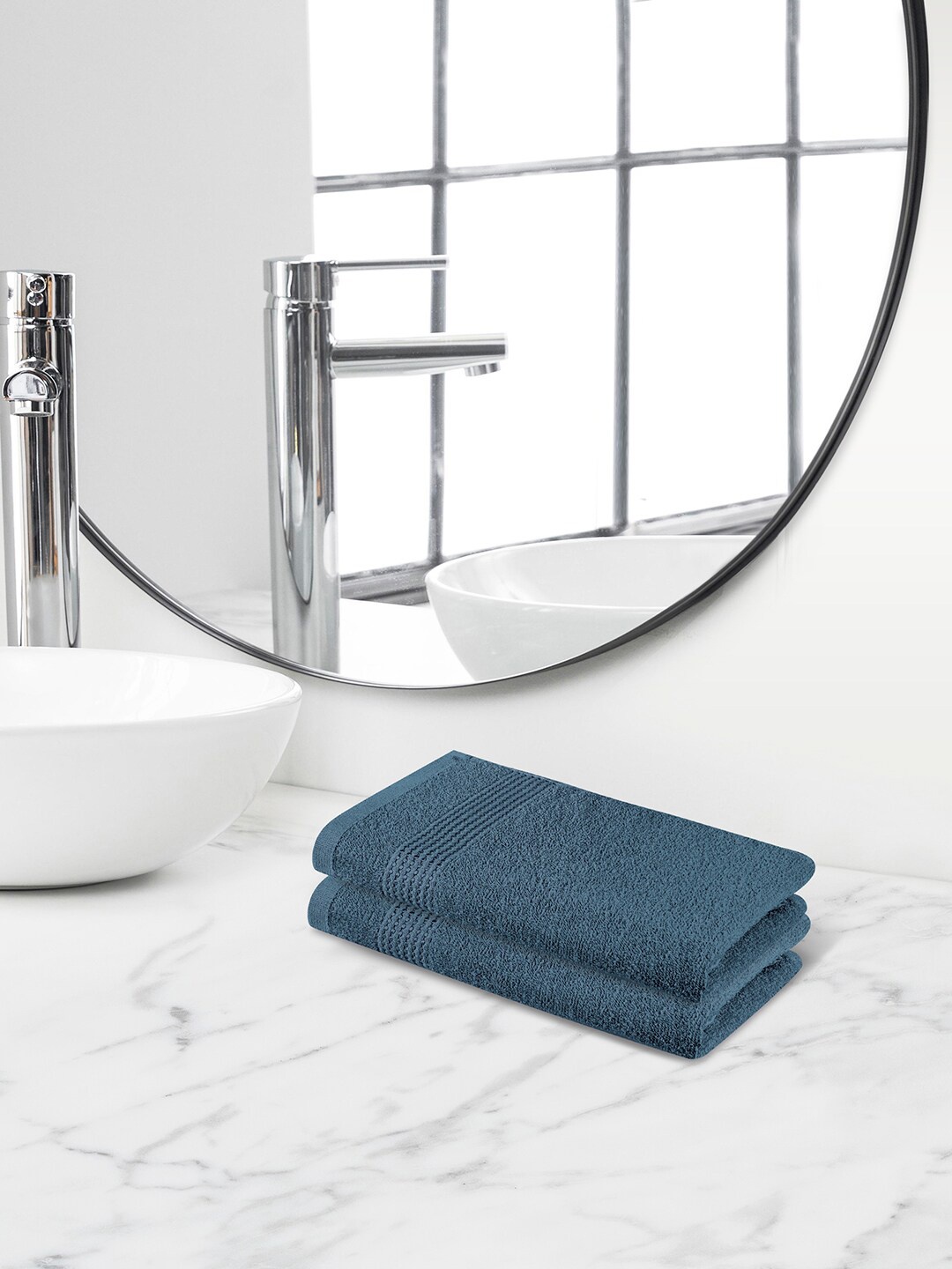 

Himeya Navy Blue 2 Pieces Terry Cotton 320 GSM Hand Towels