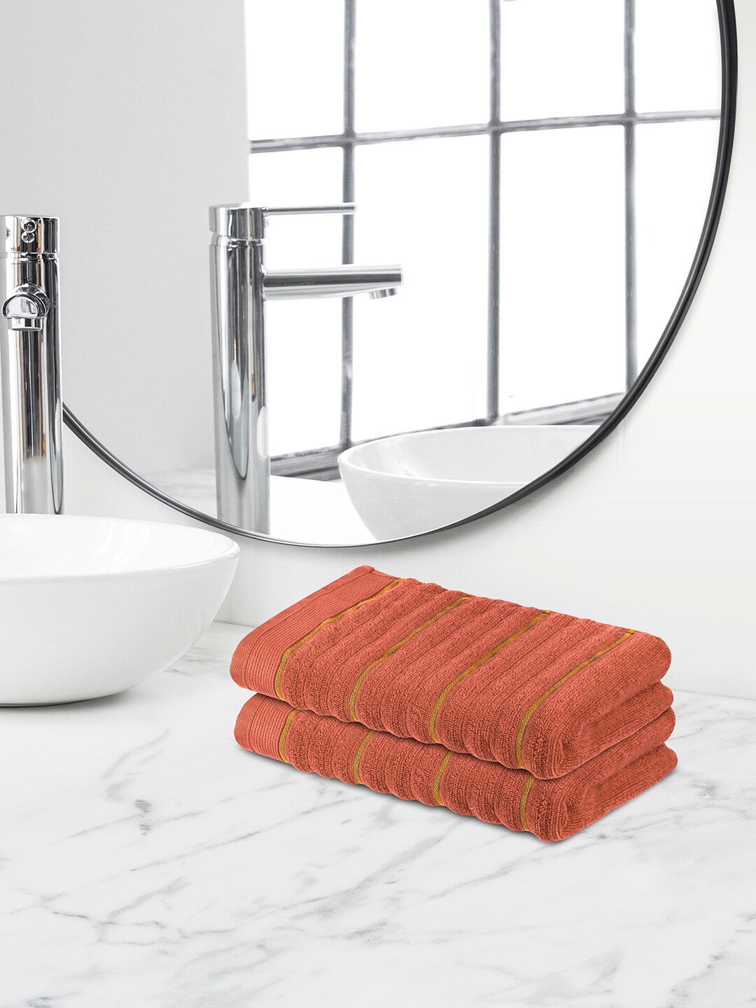 

Himeya Red 2 Pieces Striped 550 GSM Cotton Hand Towels