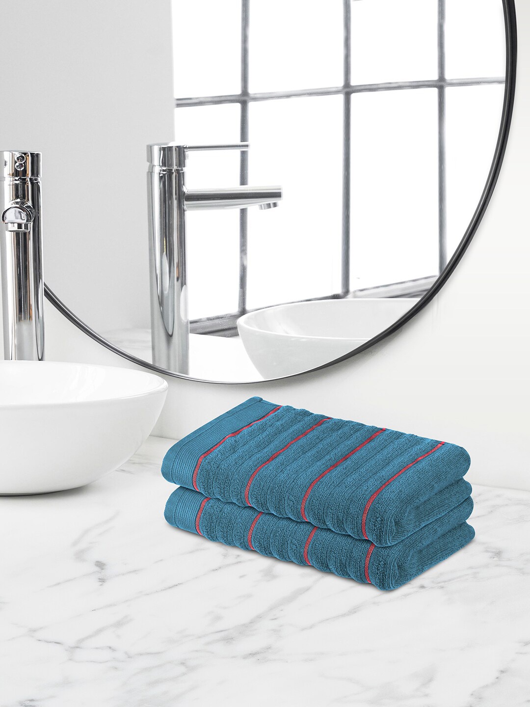 

Himeya Teal Blue 2 Pieces Terry Cotton 550 GSM Hand Towels