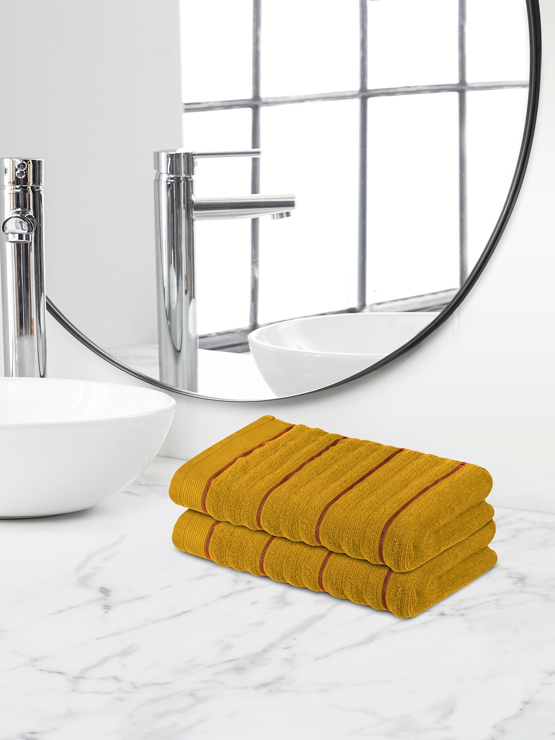 

Himeya Yellow 2 Pieces Striped 550 GSM Cotton Hand Towels