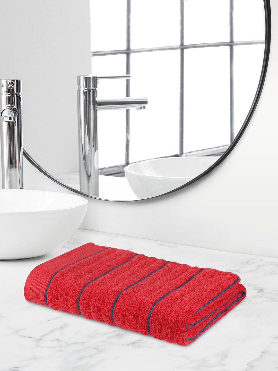 

Himeya Red & Blue Striped 550 GSM Cotton Bath Towel