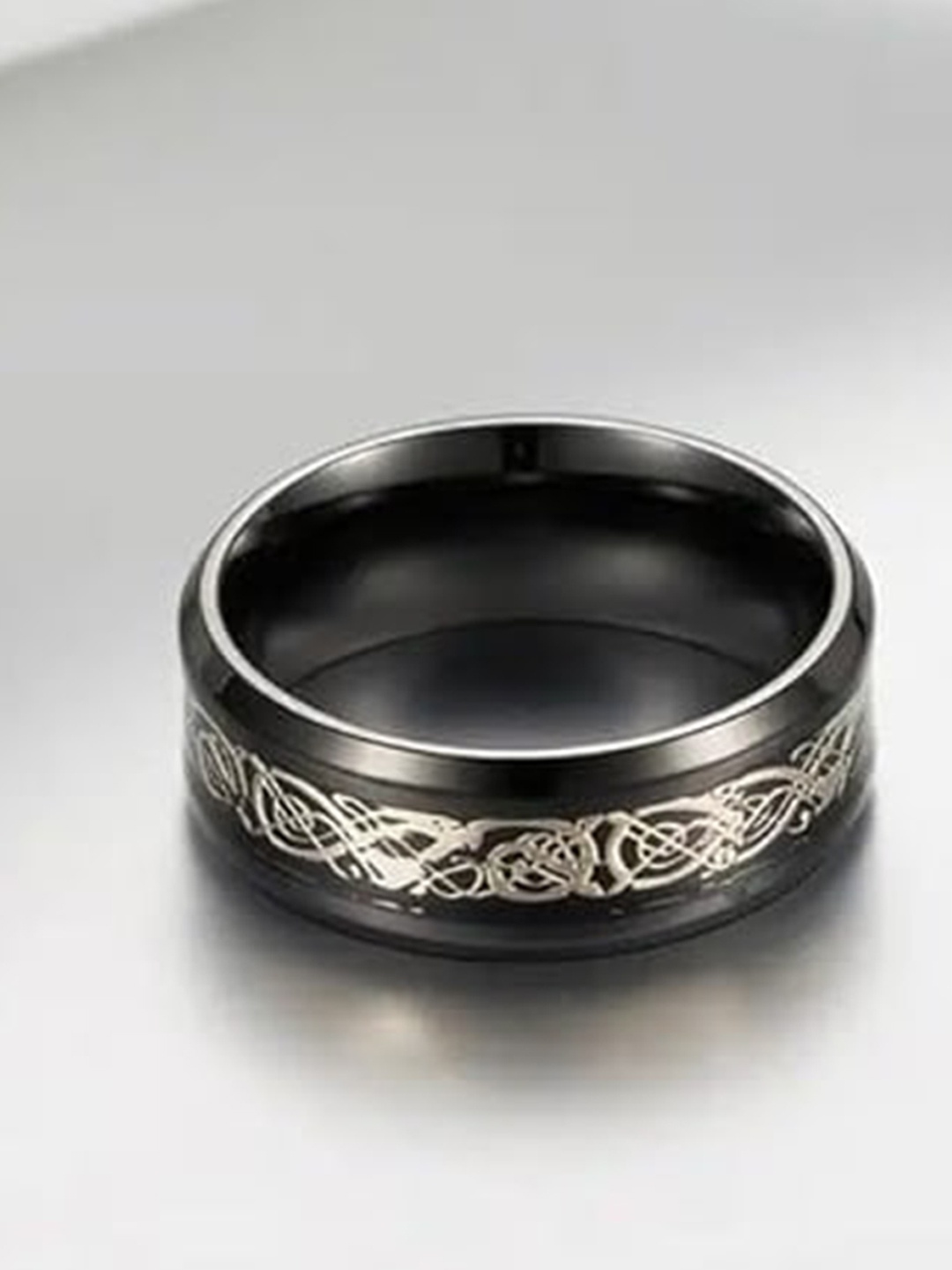 VIEN Unisex Titanium Plated Dragon Finger Ring, Black