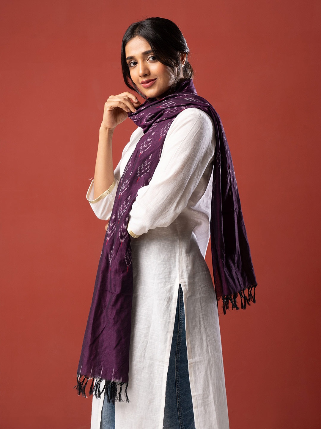 

ZOUK Printed Cotton Scarf, Purple