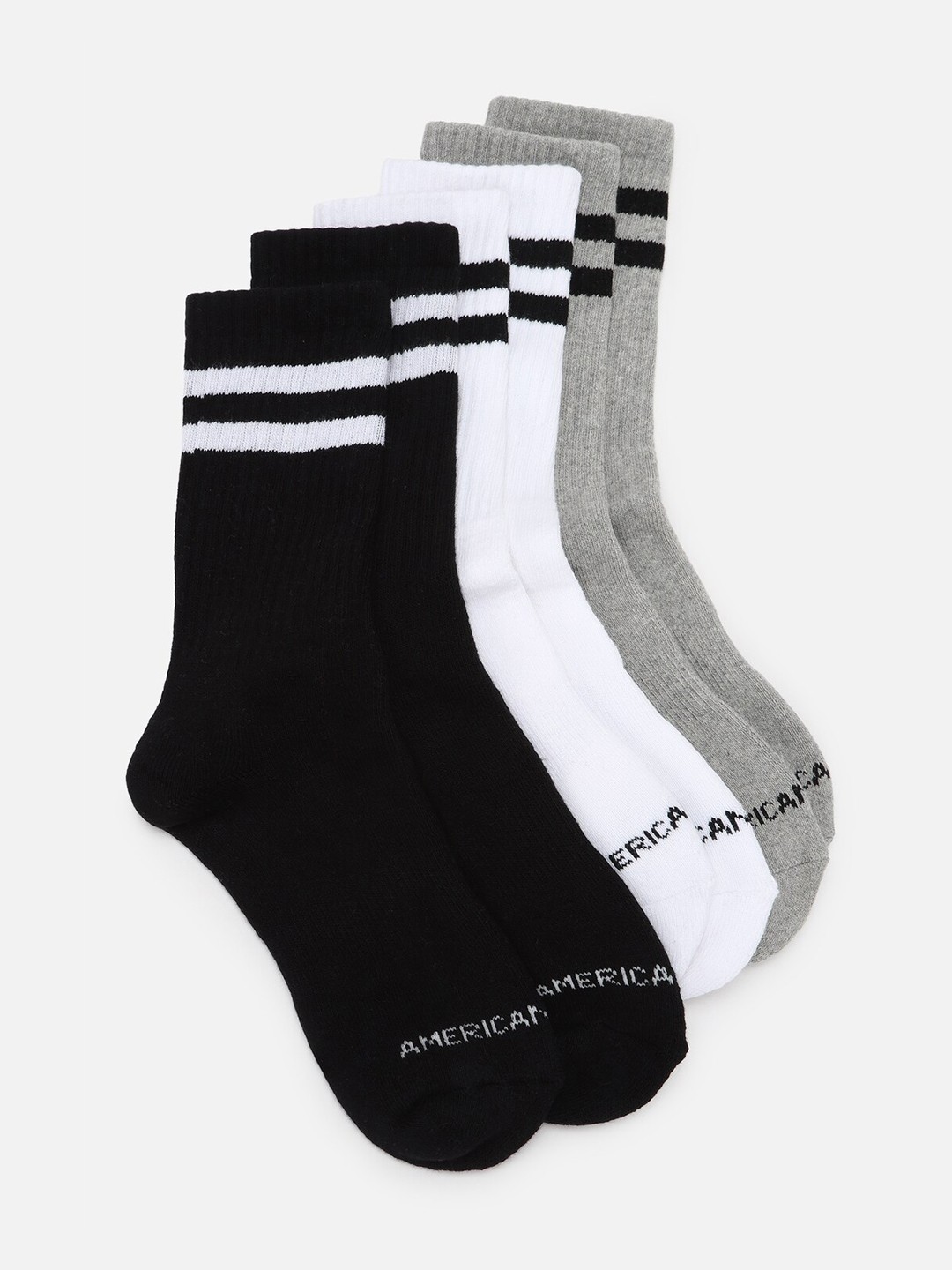 

AMERICAN EAGLE OUTFITTERS Men Pack Of 3 Striped Calf-Length Socks, Black