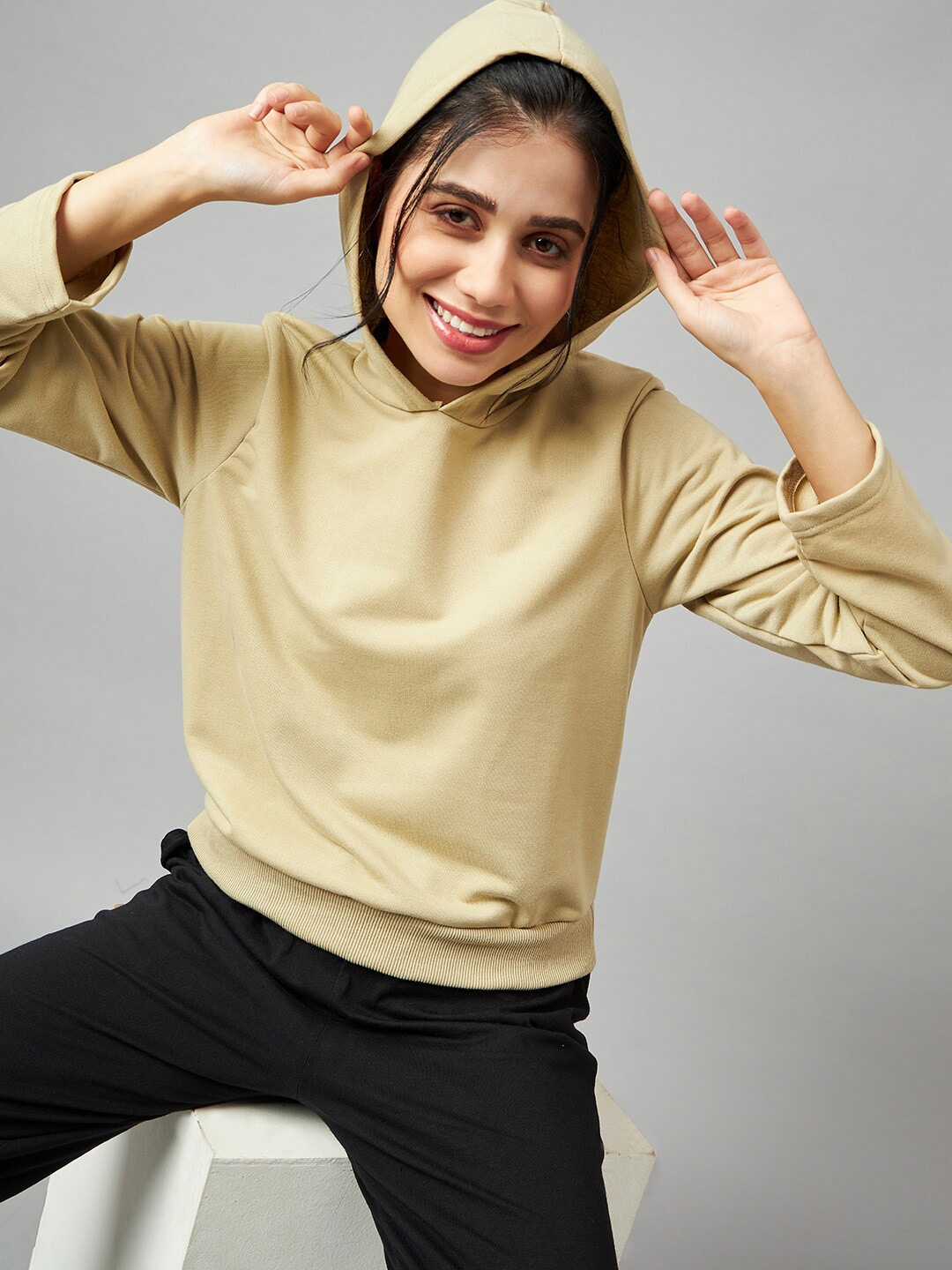 Mast & Harbour Beige Hooded Cotton Pullover