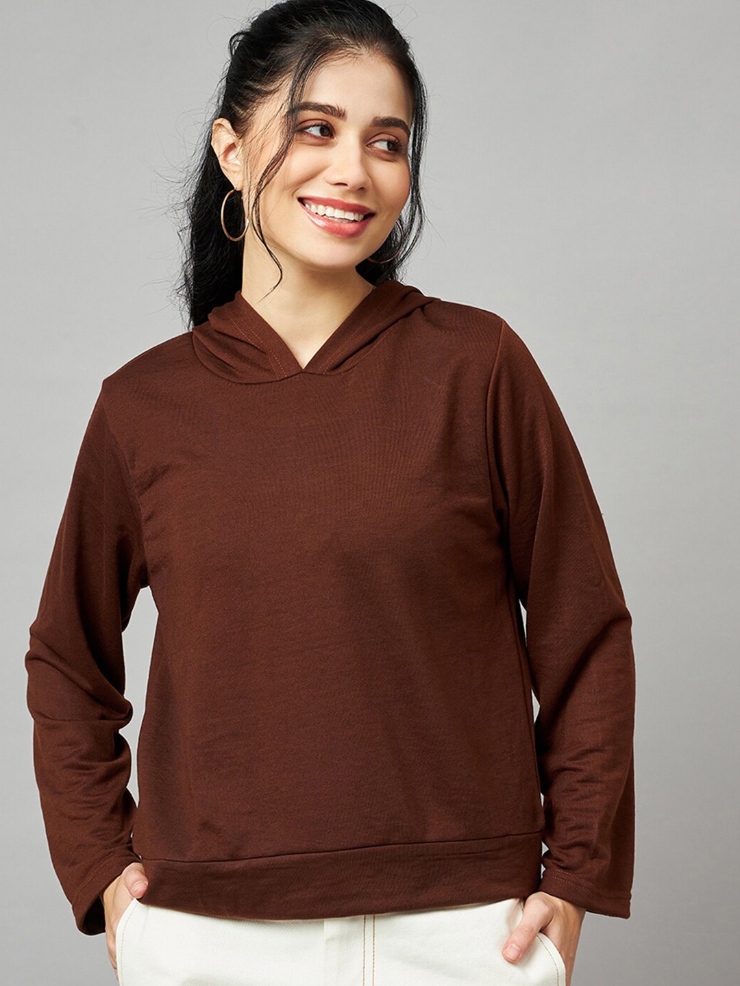 

Mast & Harbour Brown Hooded Cotton Pullover