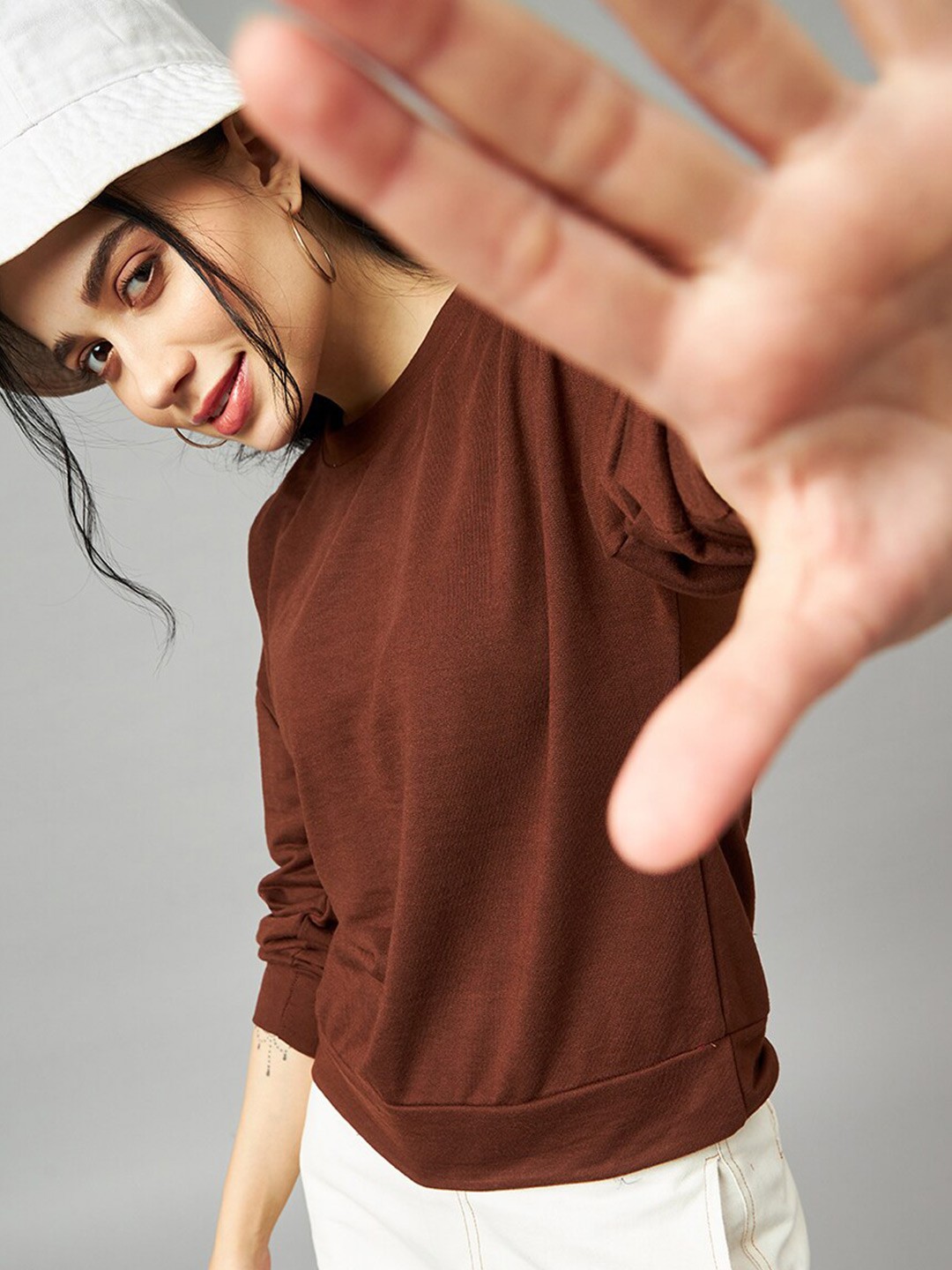 

Mast & Harbour Brown Long Sleeves Cotton Pullover
