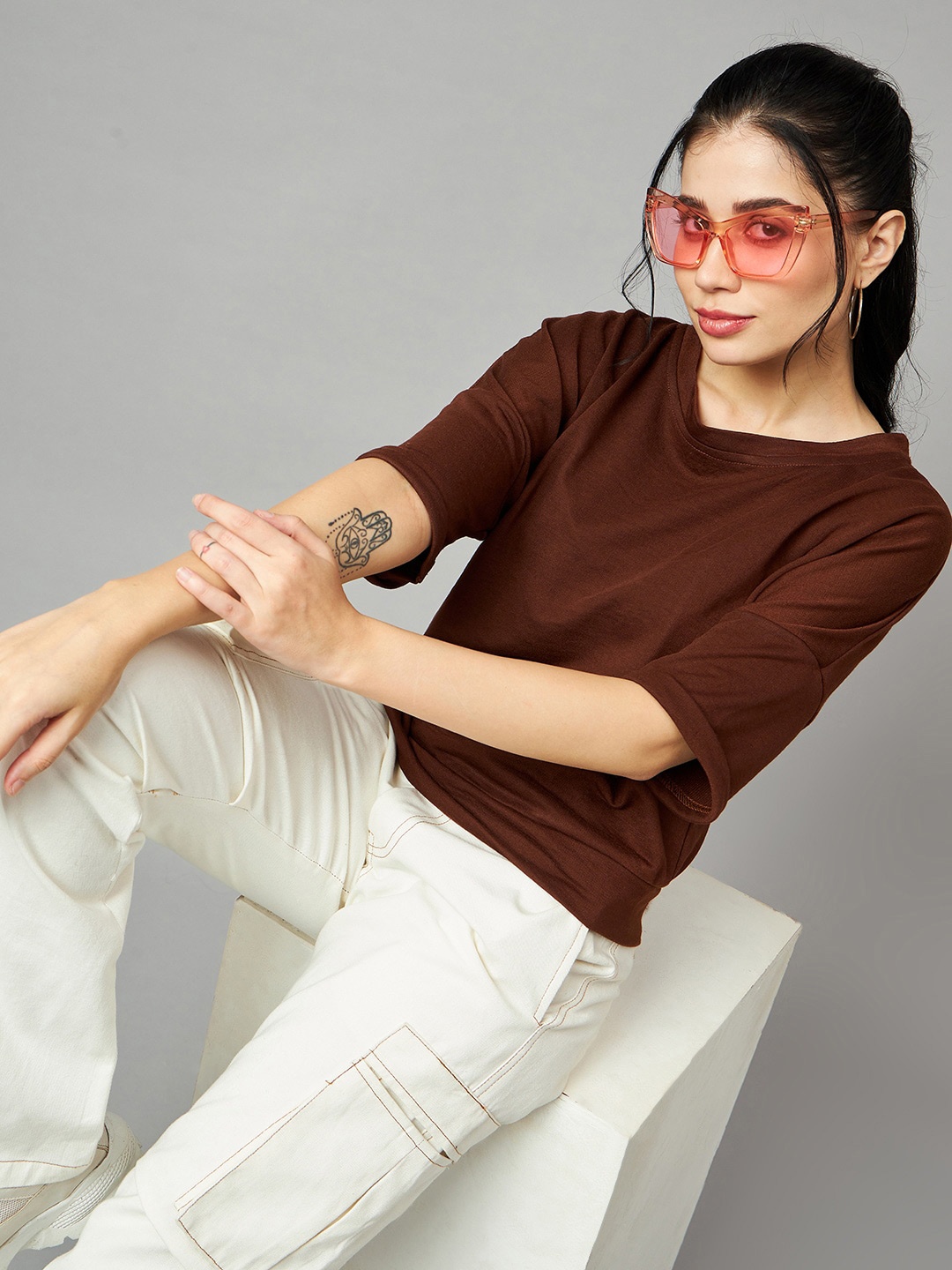 

Mast & Harbour Brown Drop Shoulder Cotton Pullover