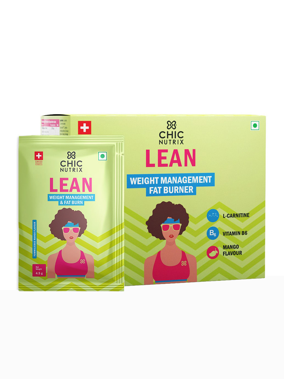

CHICNUTRIX Lean Mango Flavour Weight Management Fat Burner Powder With Greentea- 30 Sachet, Green